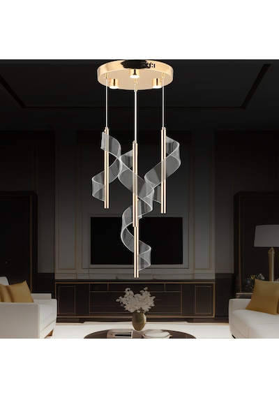 Jadon 4'lü Yuvarlak 3 Renkli 35 Watt Gold Kristal Ledli Modern Oturma Odası Salon Sarkıt Avize Diğer