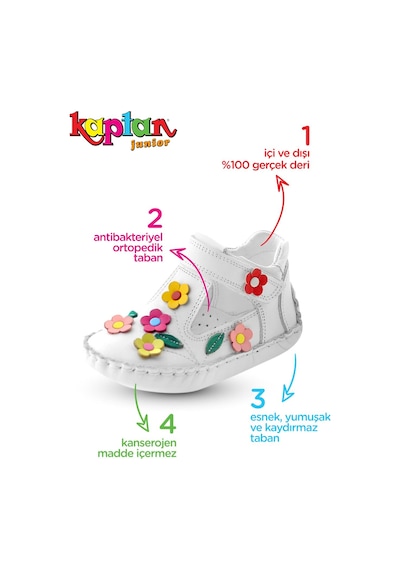 Kaptan Junior İlkadım Hakiki Deri Kız Bebek Çocuk Ortopedik Ayakkabı Patik İtdk 2205 Beyaz