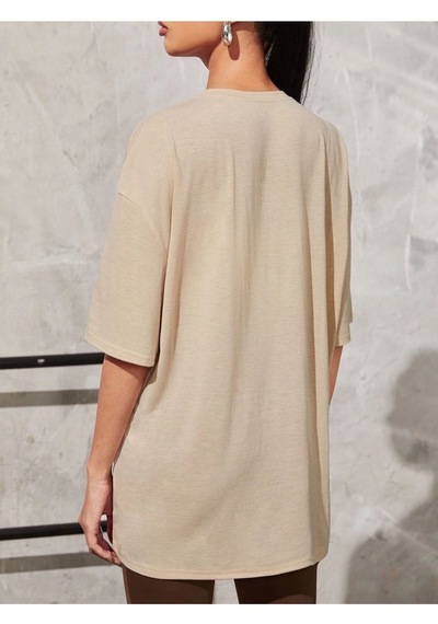 Flood Of Style Kadın Bej Los Angeles Baskılı Oversize Bisiklet Yaka Tshirt