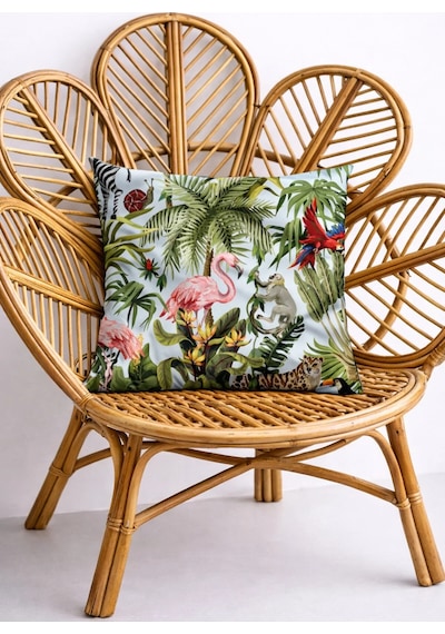 Tropik Bahar Karnavalı Dekoratif Kırlent Kılıfı 45x45 Cm Beyaz