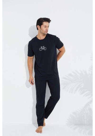 Siyah İnci Kısa Kollu Örme Erkek Pijama Takım 7794 Siyah
