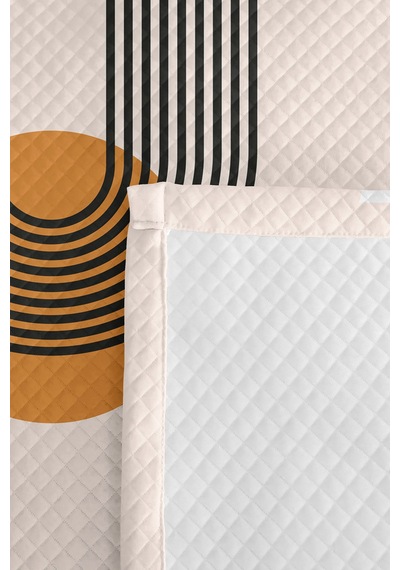 Hardal Geometrik Modern Genç Odası Tek Kişilik Pike Takımı - Siyah 160x220 Cm Kapitone Yatak Örtüsü Keten Doku Gölgesi
