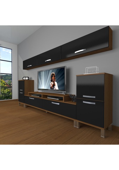 Decoraktiv Ekoflex 9 Slm Krom Ayaklı Tv Ünitesi Tv Sehpası Ceviz - Siyah