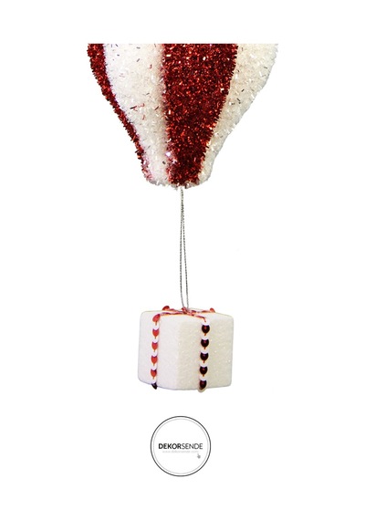 Yılbaşı Süsü Simli Zeplin Balon Kırmızı Beyaz 30 Cm