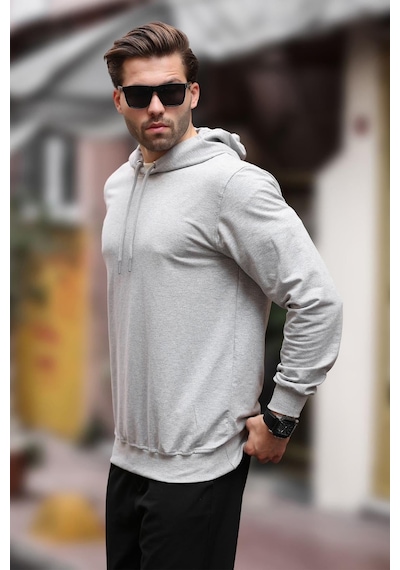 Madmext Gri Kapüşonlu Erkek Sweatshirt 7069 Gri