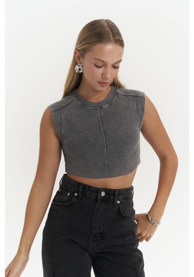 Mai Collection Mai Studios Co. Swipe Füme Yıkamalı Crop Füme