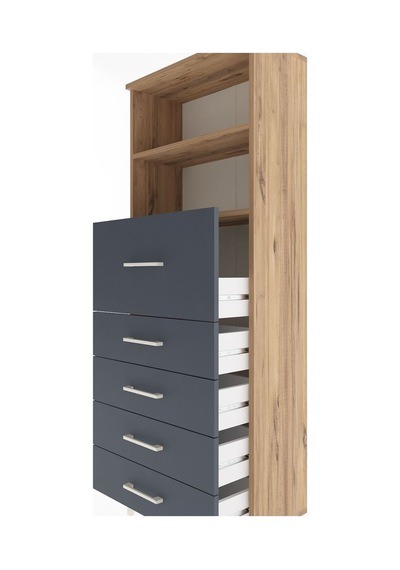 Arges Dolap 2 Raflı 5 Çekmeceli 60x30x163 Çam-antrasit Atlas Çam