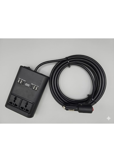 Araç Inverter 150w,çakmak Uzatma Kablosu Çakmaklık,4 Usb,2 Type-c Çıkışlı 12v/16 A /120w 2 X1,5mm Ttr Bakır 5mt-gg25