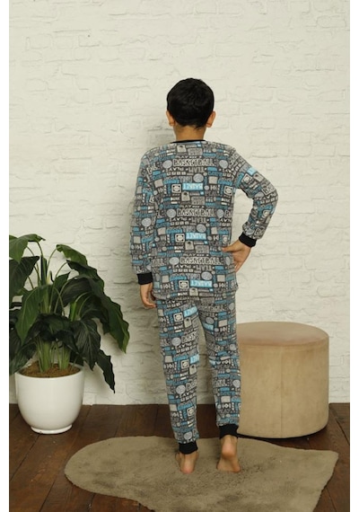 Pemilo Erkek Çocuk 1027 Desenli Polar Pijama Takımı Gri-gri 33799 - 1 Gri