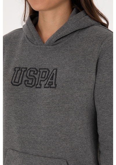 U.S. Polo Assn. Kadın Antrasit Melanj Şardonlu Kapüşonlu Basic Sweatshirt 50313566-VR081