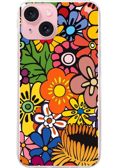 Apple Uyumlu iPhone 15 İle 1mm Slim Fit Retro Renkler 2 Baskılı Şeffaf Kılıf