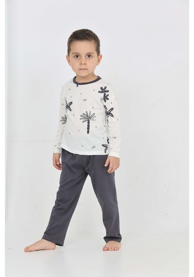 Toontoy Kids Toontoy Erkek Çocuk Palmiye Baskılı Pijama Takım Füme
