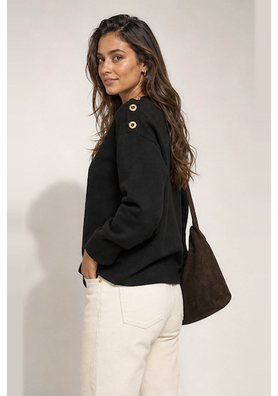 Fashion Friends Düğme Detaylı Siyah Kadın Kazak 26k0039k1