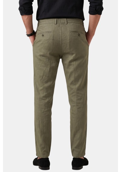 Deepsea Yeşil Slim Fit Likralı Keten Dokulu Lastikli Belli İpli Yazlık Erkek Pantolon 2603001