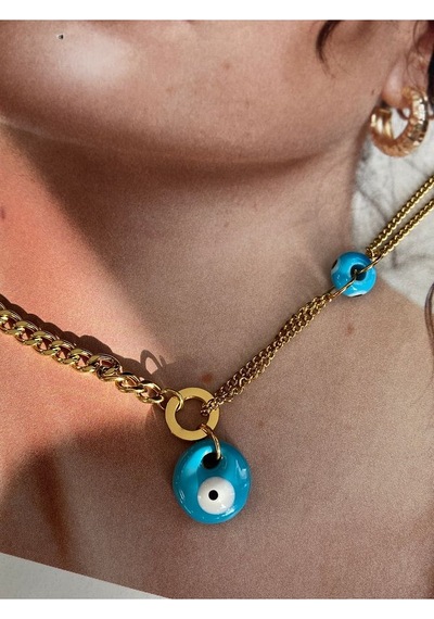 Pinery Jewels Nazar Boncuklu Paslanmaz Çelik Kadın Gold Kolye Altın