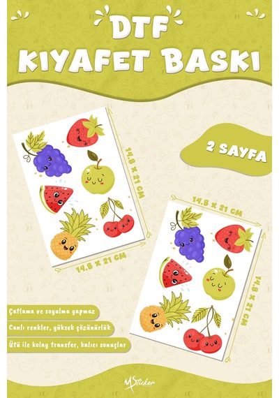 Kumaşa Baskı Yapılabilen Özel Tasarım Ütü Ile Yapışan Tekstil Dtf Baskı Görseli Meyveler Temalı