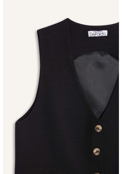 DeFacto 	V Yaka Keten Karışımlı Blazer Yelek E6209AX25SPBK81 Siyah