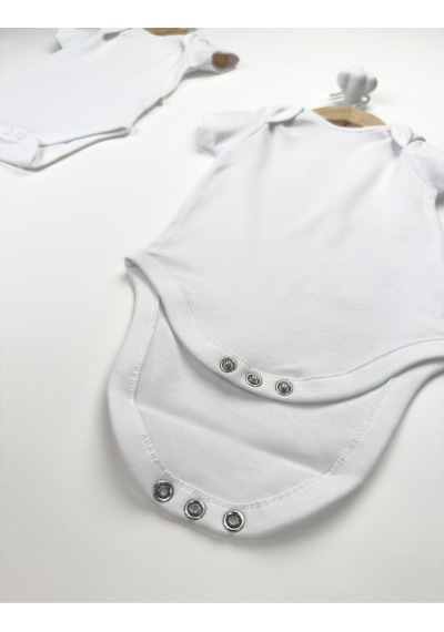 Sezgibaby Unisex, Bebek Kısa Kol % 100 Pamuk 3'lü Çıtçıtlı Body & Zıbın 0-3 Ay / 3-6 Ay / 6-9 Ay Beyaz
