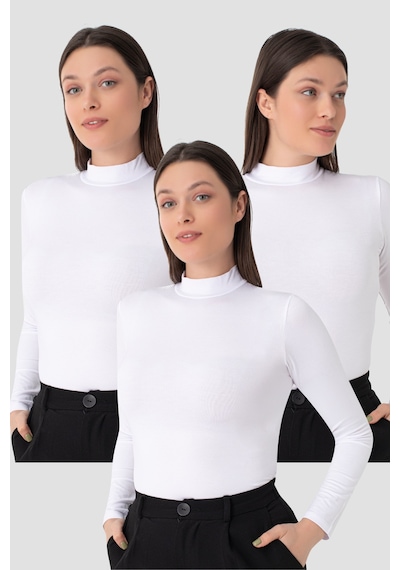 Arma Yıldız Kadın Beyaz Balıkçı Yaka Uzun Kollu Body 3 Adet Beyaz