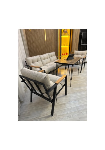 Houseart Açelya Balkon, Bahçe, Cafe - Salon - Metal Kanepe Koltuk Takımı 3+1+1 + Masa Krem Houseart Açelya Balkon, Bahçe, Cafe - Salon - Metal Kanepe Koltuk Takımı 3+1+1 + Masa Krem