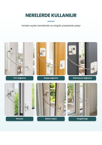 Vidasız Halatlı Pencere Emniyet Kilidi, Anahtarlı Çelik Halatlı Çocuk Güvenlik Kilidi, Yapışkanlı, Beyaz Altın Ve Çok Renkli