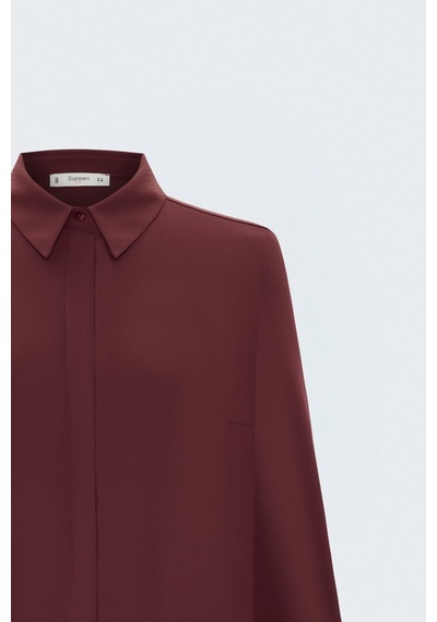 Sateen Desenli Klasik Gömlek - Bordo-137850