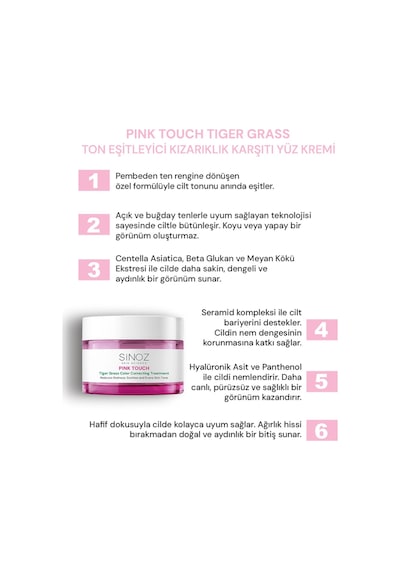 Sinoz Pink Touch Tiger Grass Anında Ton Eşitleyici Onarıcı Yüz Bakım Kremi 15 ML