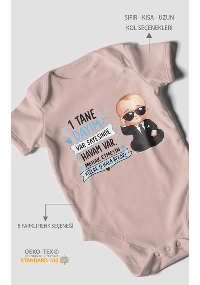 Morivokids Dayıya Ve Halaya Özel Kısa Kollu Bebek Body %100 Pamuk Pastel Pembe