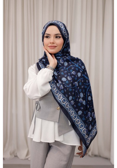 Mimiyum Alya Desen Soft Şal Lacivert