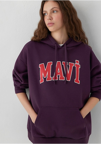 Mavi M1600361 Logo Baskılı Kapüşonlu Kadın Sweatshirt Mor