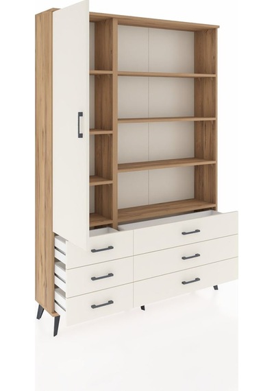 Arges Dolap 8 Raflı 6 Çekmeceli Tek Kapaklı 132x30x195 Çam-a... Çam
