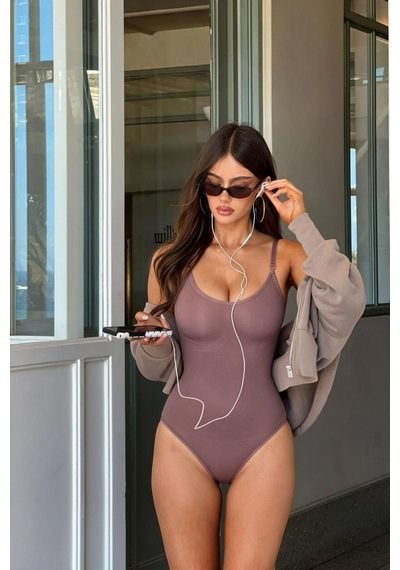 Kadın Slip Kalıp Gül Kurusu Body Örme Orta Destek