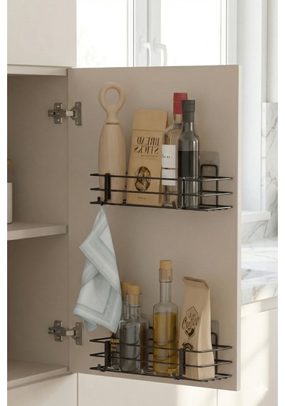 2'li Siyah Dolap Kapağı Yapışkanlı Raf Seti Mutfak & Banyo Düzenleyici Metal Organizer Siyah