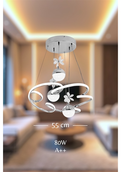 Ey Shop 3 Lü Toplu Cloud Model 3 Renk Kumandalı Beyaz&sarı&günışığı Led Avize Krom