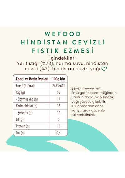 Wefood Hindistan Cevizli Fıstık Ezmesi 300 Gr 8683347036912