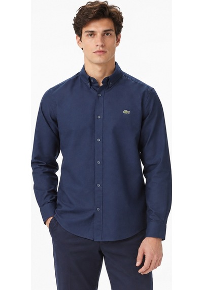 Lacoste Mens Slim Fit Navy Shirt Dar Kesim Pamuklu Erkek Gömlek Lacivert