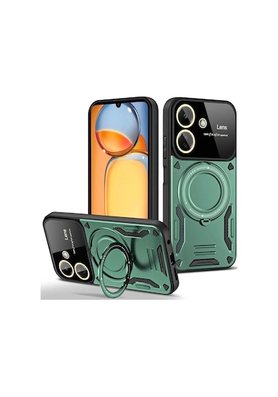 Xiaomi Redmi 13c Kılıf Joy Lens Standlı Kapak - Koyu Yeşil Düz Renkli