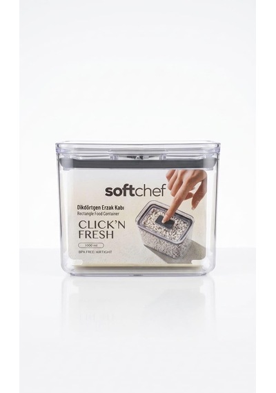 Softchef Click'n Fresh Hava Geçirmez Dikdörtgen Plastik Erzak Kabı 1500 Ml - Vakumlu Tek Tuş Kapaklı Şeffaf Plasti Genel