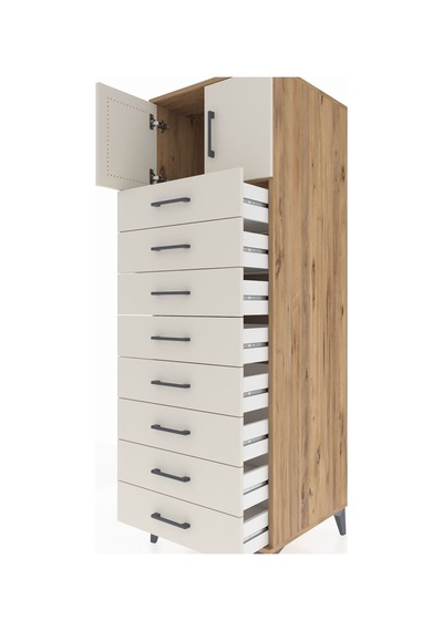 Kronos Dolap Tek Raflı 8 Çekmeceli 2 Kapaklı 60x59x182 Çam-ay... Çam