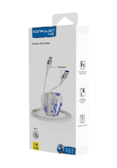 Konfulon S82 Seramik Uçlu Micro USB Kablo 1M 3.1A - Beyaz