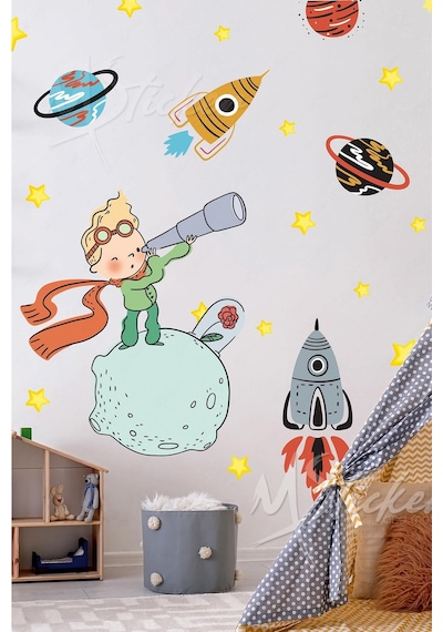 MSticker Küçük Prens Uzay Macerası Çocuk Bebek Odası Duvar Sticker Seti