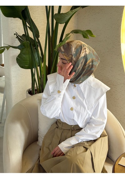 Qalortex Scarf Pamuklu Soft Lara Desen Eşarp-çimen Çimen