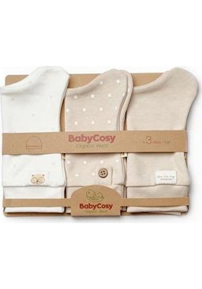 BabyCosy Bebek 3'lü Şapka %100 Organik Pamuk Yenidoğan Serisi - Csy8127 Ekru