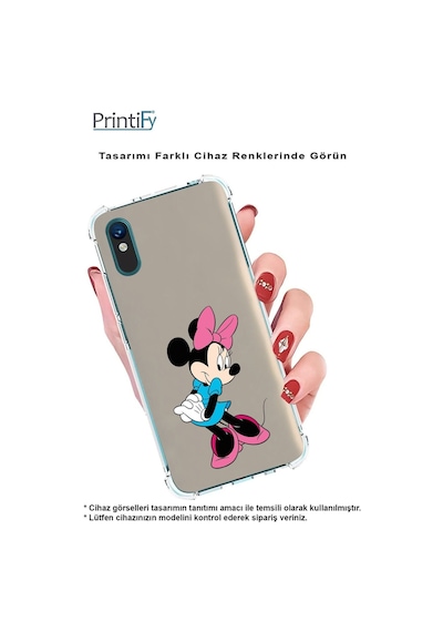 Huawei Y7 2019 Köşe Korumalı Antişok Kapak Minnie Mouse Tasarımlı Şeffaf Kılıf