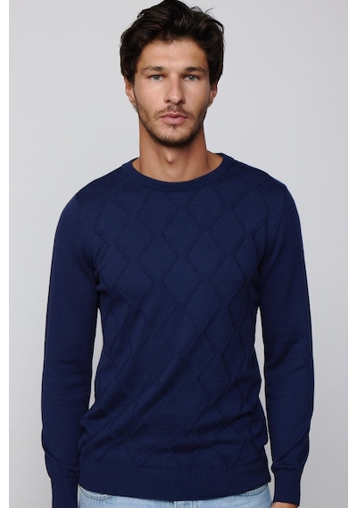 Tudors Slim Fit Bisiklet Yaka Desenli Lacivert Erkek Triko Kazak-28561-lacivert Lacivert