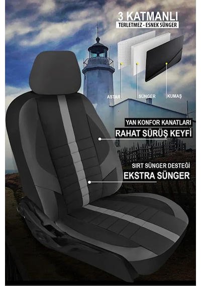 Renault Megane 2000 2020 Sinop Serisi Velur Kumaş Siyah Oto Kılıfı Tam Set Tam