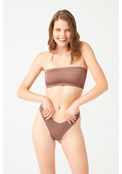 Cottonhill Kahverengi Straplez Crop Top Büstiyer Kahverengi