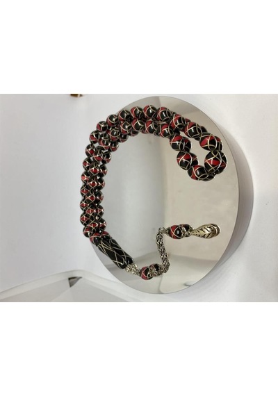 Tesbih Tsbh00106bc 925 Ayar Gümüş Püsküllü Gümüş-mercan İşlemeli Beyzi Kesim Usta El İşçilikli Erzurum Oltu Tesbih