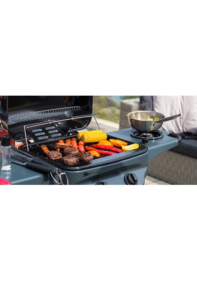 Aygaz X150 Klasik Gazlı Barbekü - 2 Brülörlü Ayaklı Bahçe Mangalı, Termometreli Kapak, Gri Gri - Siyah