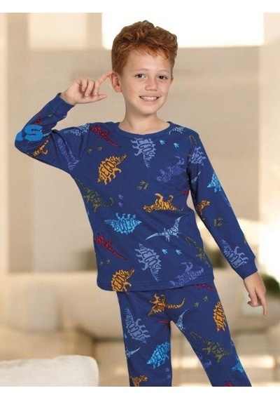 Cantoy Erkek Çocuk Dinazor Baskılı Pamuklu Pijama Takım-14918 Renklı